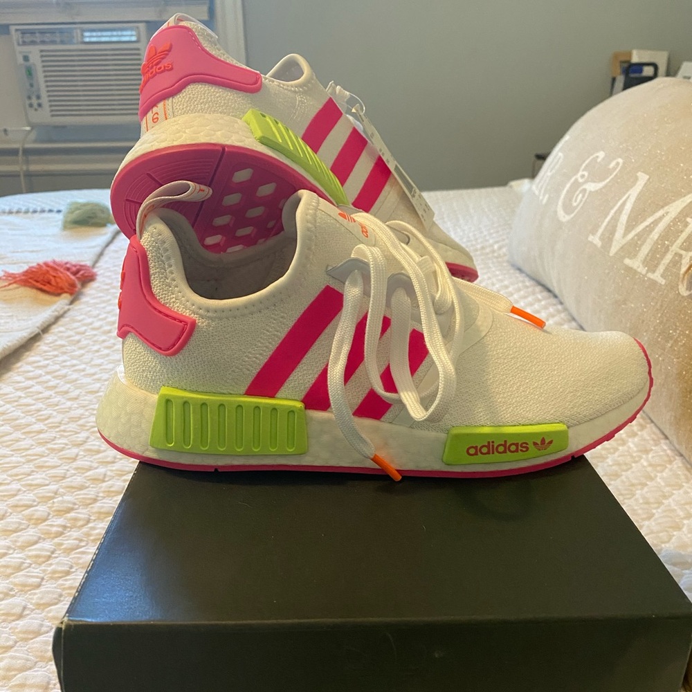 Women’s Adidas Pink and Green NMD_R1 Sneakers NIB